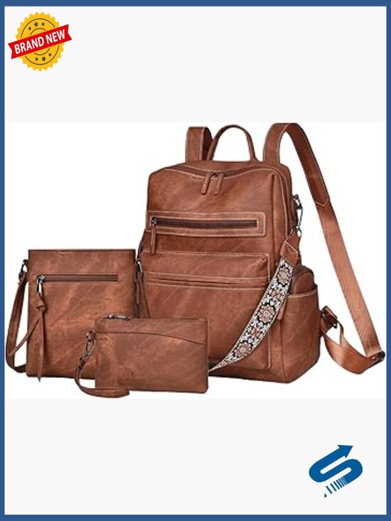 Faux Leather Fashion Backpack Purse with Crossbody and Wallet Set main image 7